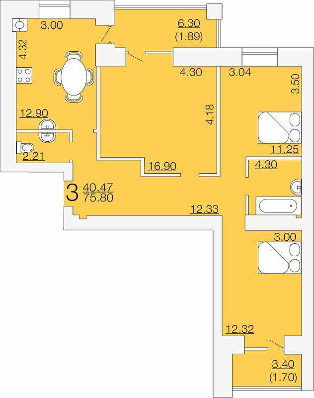 3-комнатная 75.8 м² в ЖК Апельсин от 19 200 грн/м², Николаев