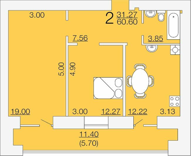 2-кімнатна 60.6 м² в ЖК Апельсин від 19 200 грн/м², Миколаїв