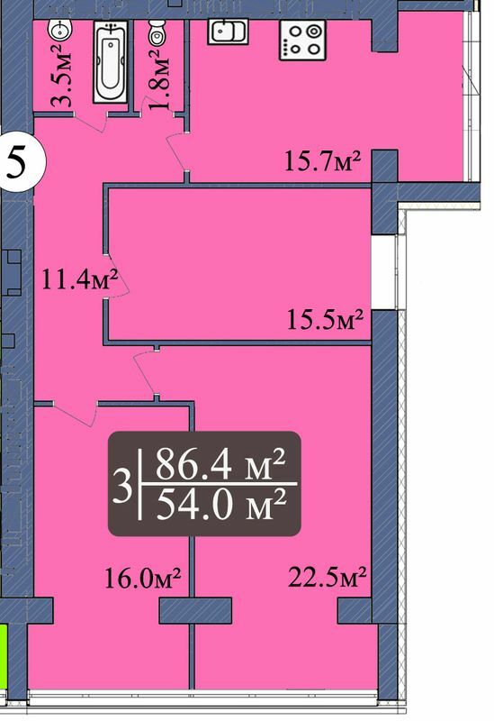 3-кімнатна 86.4 м² в ЖК Мрія Миколаїв від 14 500 грн/м², Миколаїв