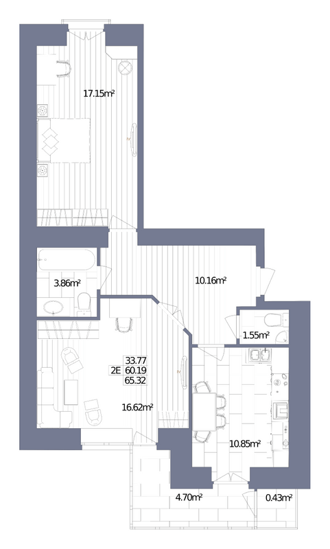 2-комнатная 65.32 м² в ЖК Oliva от 19 000 грн/м², г. Горишние Плавни