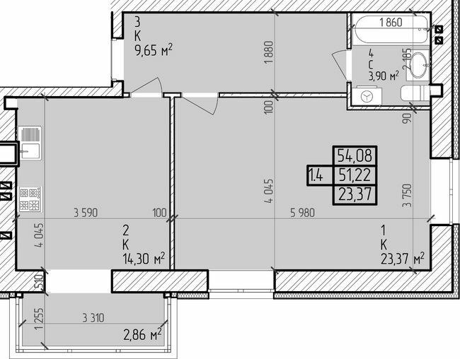 1-комнатная 54.08 м² в ЖК Центральный от 15 000 грн/м², г. Горишние Плавни