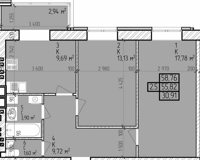 2-комнатная 58.76 м² в ЖК Центральный от 16 000 грн/м², г. Горишние Плавни