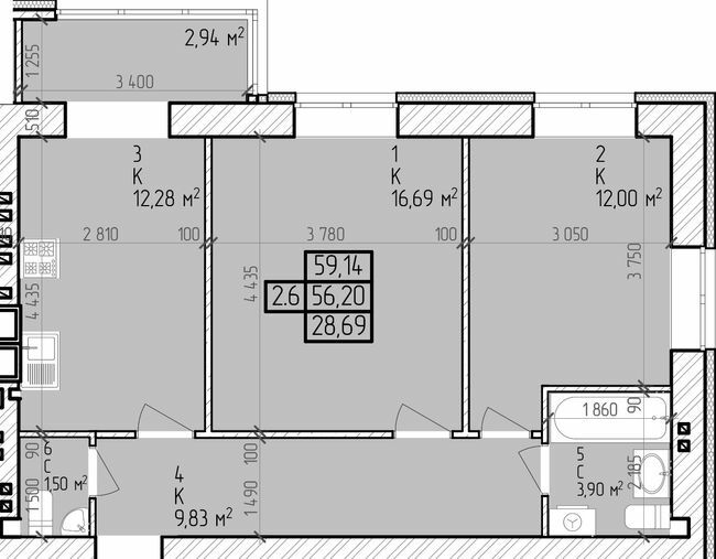 2-комнатная 59.14 м² в ЖК Центральный от 17 000 грн/м², г. Горишние Плавни