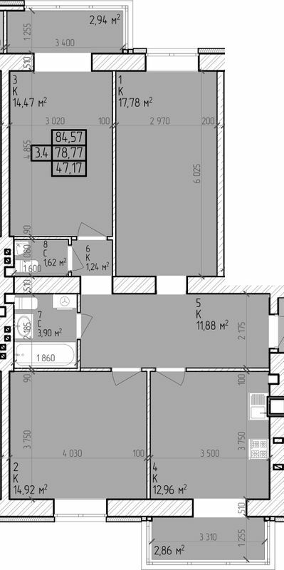 3-комнатная 84.57 м² в ЖК Центральный от 14 500 грн/м², г. Горишние Плавни