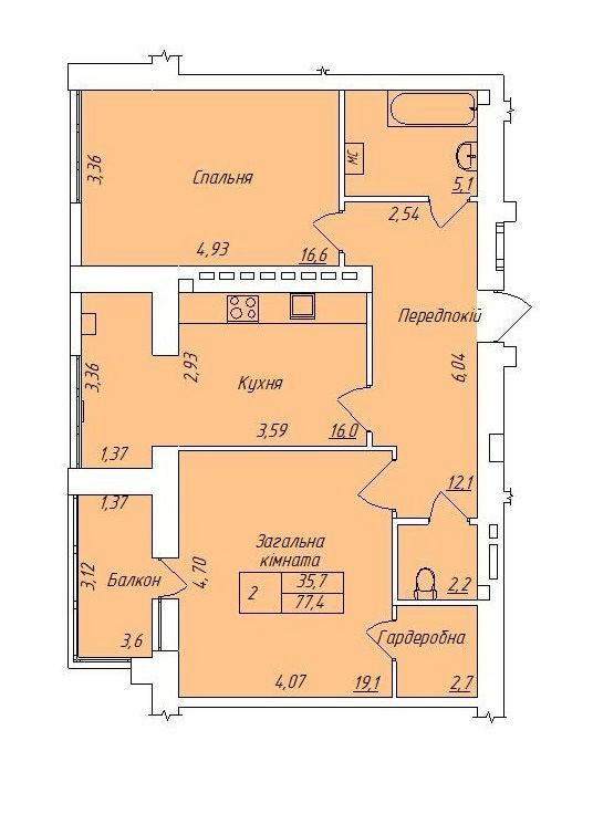 2-комнатная 77.4 м² в ЖК Центральный от 14 000 грн/м², г. Кременчуг