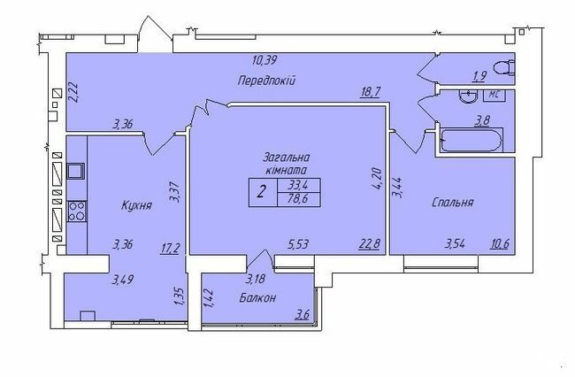 2-комнатная 78.8 м² в ЖК Центральный от 14 000 грн/м², г. Кременчуг