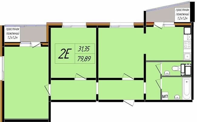 2-кімнатна 79.89 м² в ЖК Затишний від 16 800 грн/м², Полтава