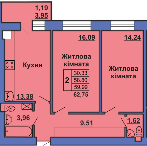 2-кімнатна 62.8 м² в ЖК на вул. Великотирнівська, 4А від 24 000 грн/м², Полтава