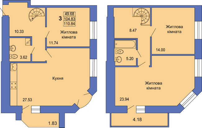 Дворівнева 110.84 м² в ЖК на вул. Миру, 18В від 17 500 грн/м², Полтава