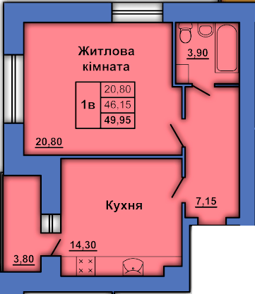 1-кімнатна 49.95 м² в ЖК на вул. Степового Фронту, 20 від 17 500 грн/м², Полтава