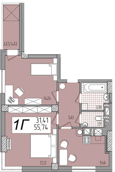 2-кімнатна 55.74 м² в ЖК Олімп від 18 200 грн/м², Рівне