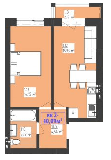 1-комнатная 40.09 м² в КД FAMILIYA от 17 950 грн/м², Ровно