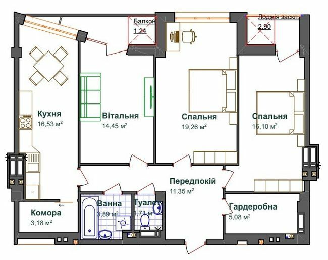 3-комнатная 95.48 м² в ЖК Щастя от 18 000 грн/м², Тернополь