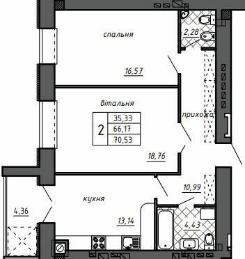 2-комнатная 70.53 м² в ЖК Оград от 15 000 грн/м², Тернополь