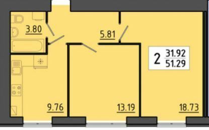 2-кімнатна 51.29 м² в ЖК Квартал Енергія від 16 950 грн/м², Тернопіль