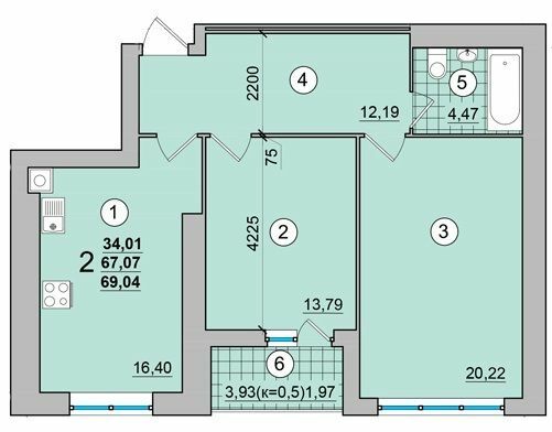 2-кімнатна 69.04 м² в ЖК на Масанах від 11 900 грн/м², Чернігів