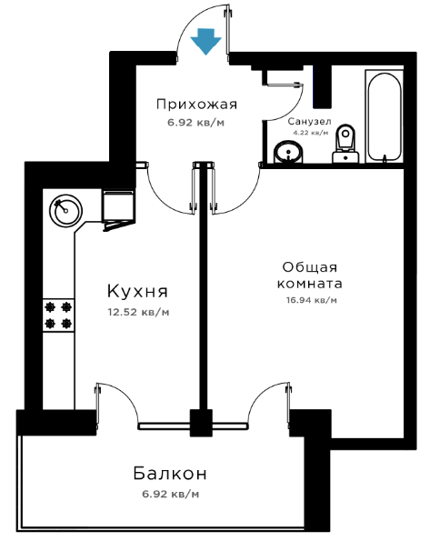 1-комнатная 43.08 м² в ЖК Радужный от 17 000 грн/м², Херсон