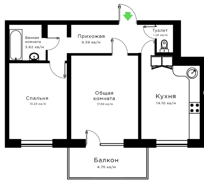 2-кімнатна 64.18 м² в ЖК Радужний від 17 000 грн/м², Херсон