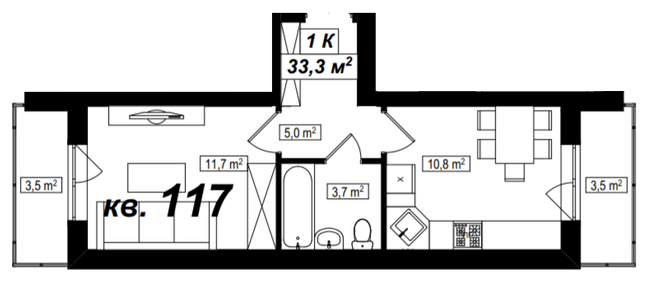 1-комнатная 33.3 м² в ЖК Амстердам от 16 300 грн/м², с. Белогородка