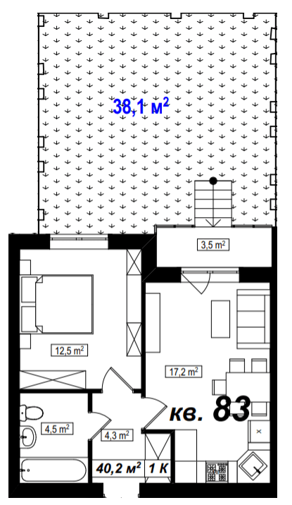 1-комнатная 40.2 м² в ЖК Амстердам от 16 300 грн/м², с. Белогородка