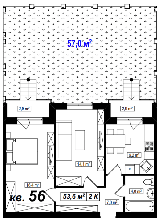 2-комнатная 53.6 м² в ЖК Амстердам от 15 800 грн/м², с. Белогородка