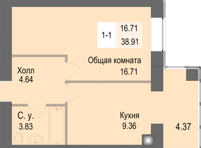 1-комнатная 38.91 м² в ЖК Софиевская сфера от 21 000 грн/м², с. Софиевская Борщаговка