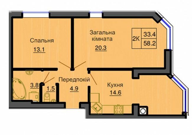 2-кімнатна 58.2 м² в ЖК Софія Резіденс від 35 000 грн/м², с. Софіївська Борщагівка