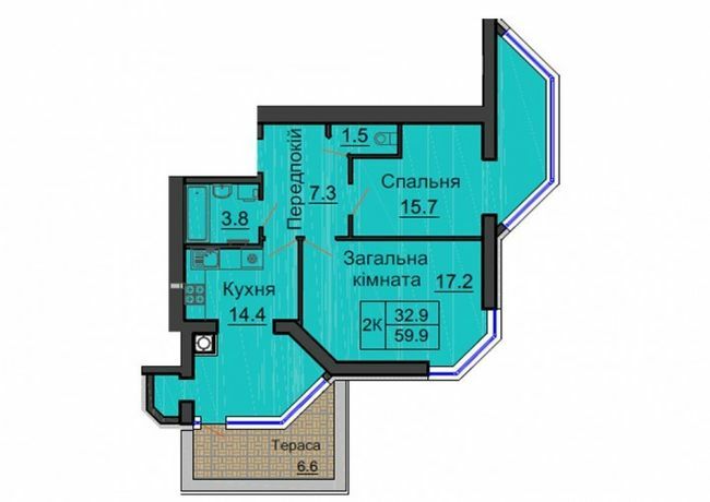 2-кімнатна 59.9 м² в ЖК Софія Резіденс від 35 000 грн/м², с. Софіївська Борщагівка