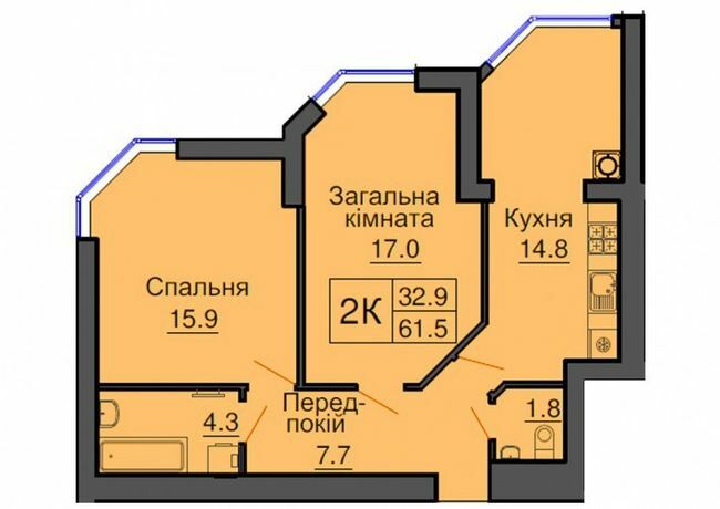 2-комнатная 61.5 м² в ЖК София Сити от 22 500 грн/м², с. Софиевская Борщаговка