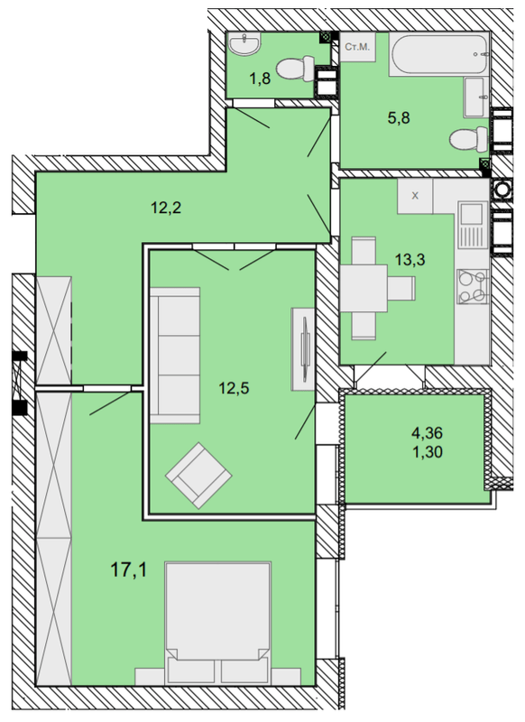 2-комнатная 64 м² в ЖК Найкращий квартал от 27 400 грн/м², г. Ирпень