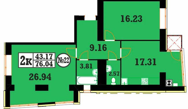 2-кімнатна 76.04 м² в ЖК Кардамон від 20 200 грн/м², Хмельницький