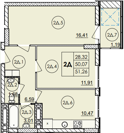 2-кімнатна 51.26 м² в ЖК Дім на Янгеля від 21 500 грн/м², Вінниця