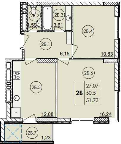 2-кімнатна 51.73 м² в ЖК Дім на Янгеля від 21 500 грн/м², Вінниця