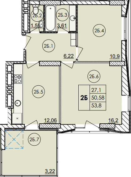 2-комнатная 53.8 м² в ЖК Дом на Янгеля от 24 600 грн/м², Винница