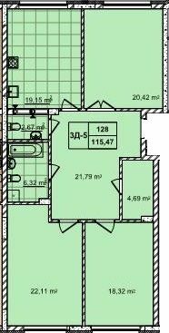 3-кімнатна 115.47 м² в ЖК 52 Перлина (Pechersk Plaza) від 68 500 грн/м², Київ