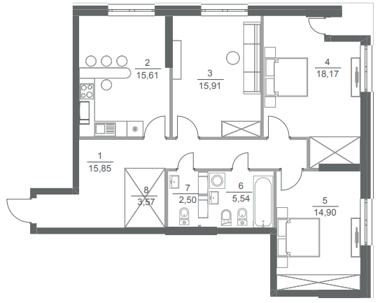 3-кімнатна 92.1 м² в ЖК Greenville Park від 49 550 грн/м², Київ