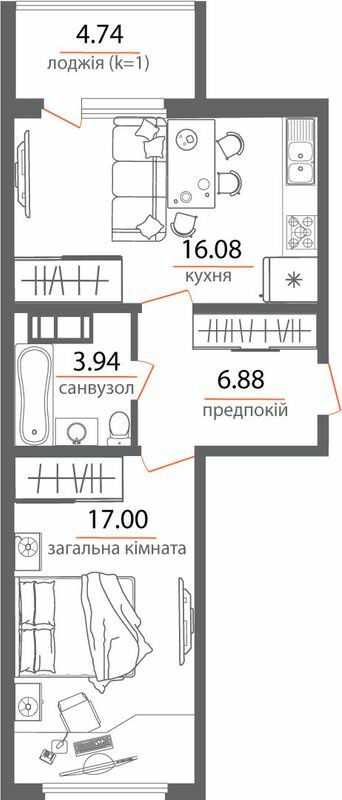1-комнатная 48.64 м² в ЖК Welcome Home на Стеценко от 30 000 грн/м², Киев