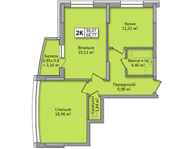 2-кімнатна 68.77 м² в ЖК по вул. Ю. Кондратюка від 24 000 грн/м², Київ