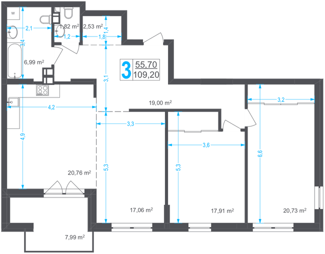 3-комнатная 109.2 м² в ЖК Соломенский от 52 850 грн/м², Киев