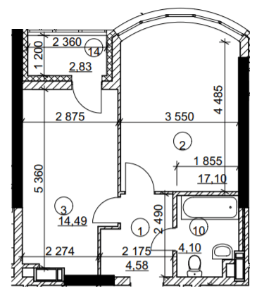 1-комнатная 41.68 м² в МФК Курнатовского от 29 764 грн/м², Киев