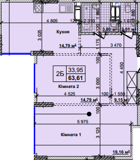 2-кімнатна 63.61 м² в ЖК Нові Теремки від 18 500 грн/м², с. Новосілки