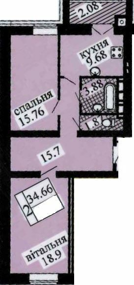 2-комнатная 69.75 м² в ЖК Городок от 18 500 грн/м², с. Софиевская Борщаговка