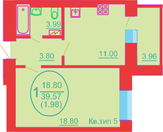 1-комнатная 39.57 м² в ЖК София Киевская от 20 000 грн/м², с. Софиевская Борщаговка