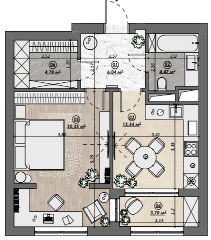 1-комнатная 51.84 м² в ЖК Dynastia BC от 22 600 грн/м², г. Белая Церковь