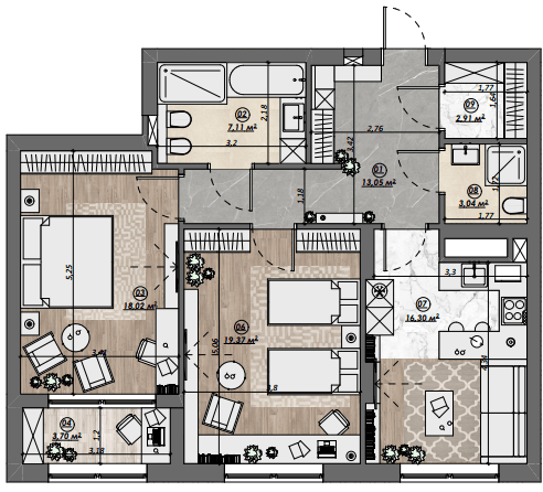 2-комнатная 83.52 м² в ЖК Dynastia BC от 29 550 грн/м², г. Белая Церковь