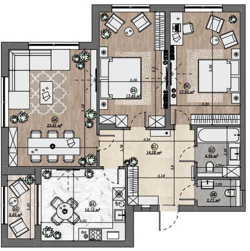 3-комнатная 98.75 м² в ЖК Dynastia BC от 32 350 грн/м², г. Белая Церковь