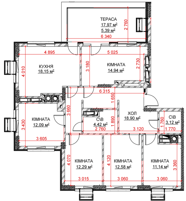 5+ кімнат 113.02 м² в ЖК Riverside від 35 900 грн/м², с. Погреби