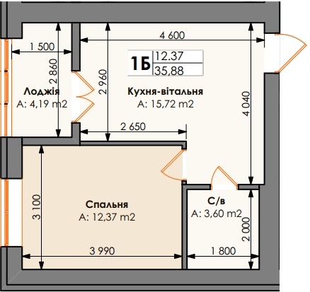 1-кімнатна 35.88 м² в ЖК Бургундія від 24 650 грн/м², м. Ірпінь