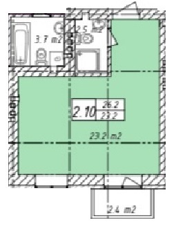 1-комнатная 26.2 м² в ЖК Belveder City Smart от застройщика, с. Гнедин