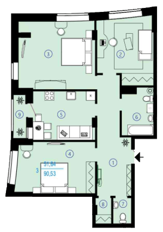 3-кімнатна 90.52 м² в ЖК Меридіан від 16 050 грн/м², Харків